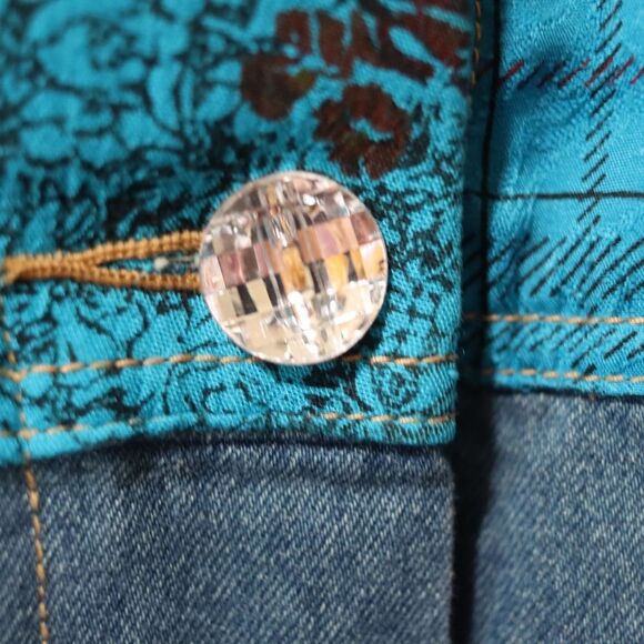 Carole Little Blue Denim Funky Patchwork Jacket & Silk Shirt Set 80s 8 - Picture 3 of 16